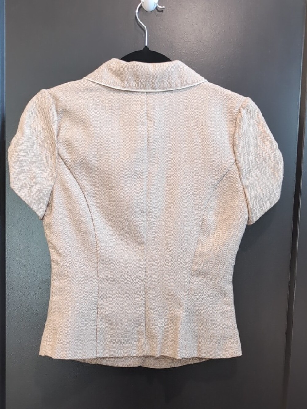 Speechless Cream and White Herringbone Pattern Jacket And Skirt Set - Picture 3 of 8